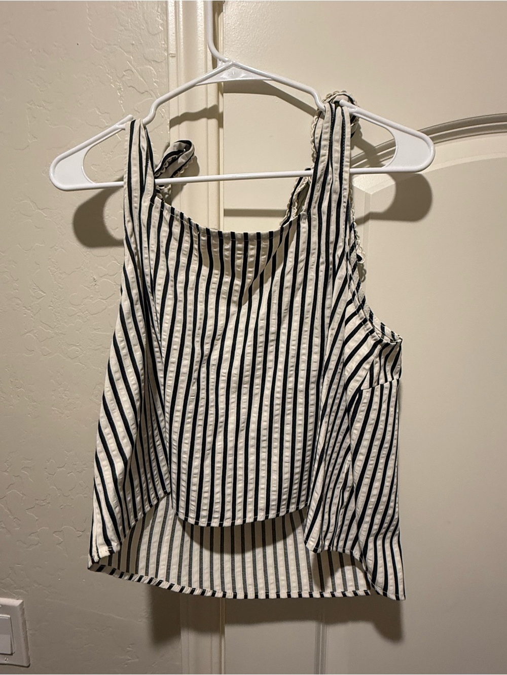 Carly Jean Los Angeles Black & White Striped Tie-Shoulder Tank